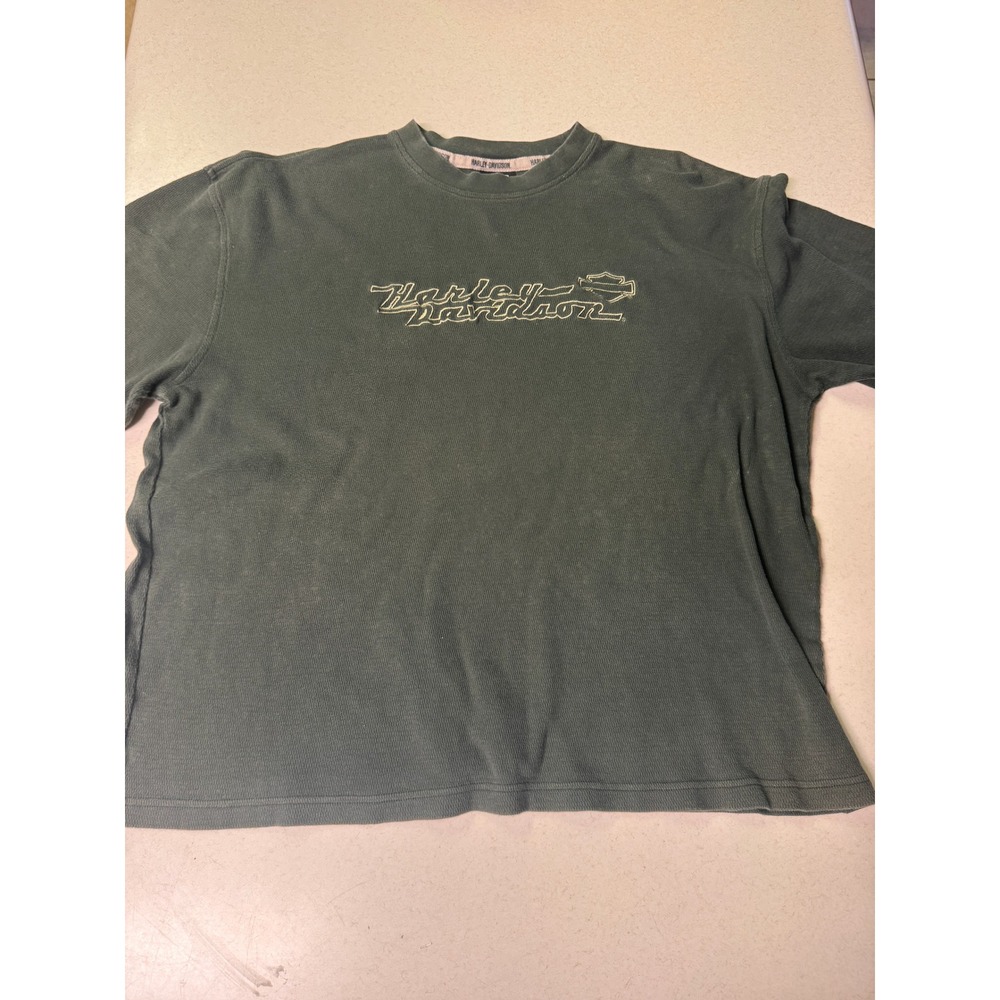 Harley Davidson Mens XL Waffle Knit Thermal Shirt Gray Horny Toad Temple Logo